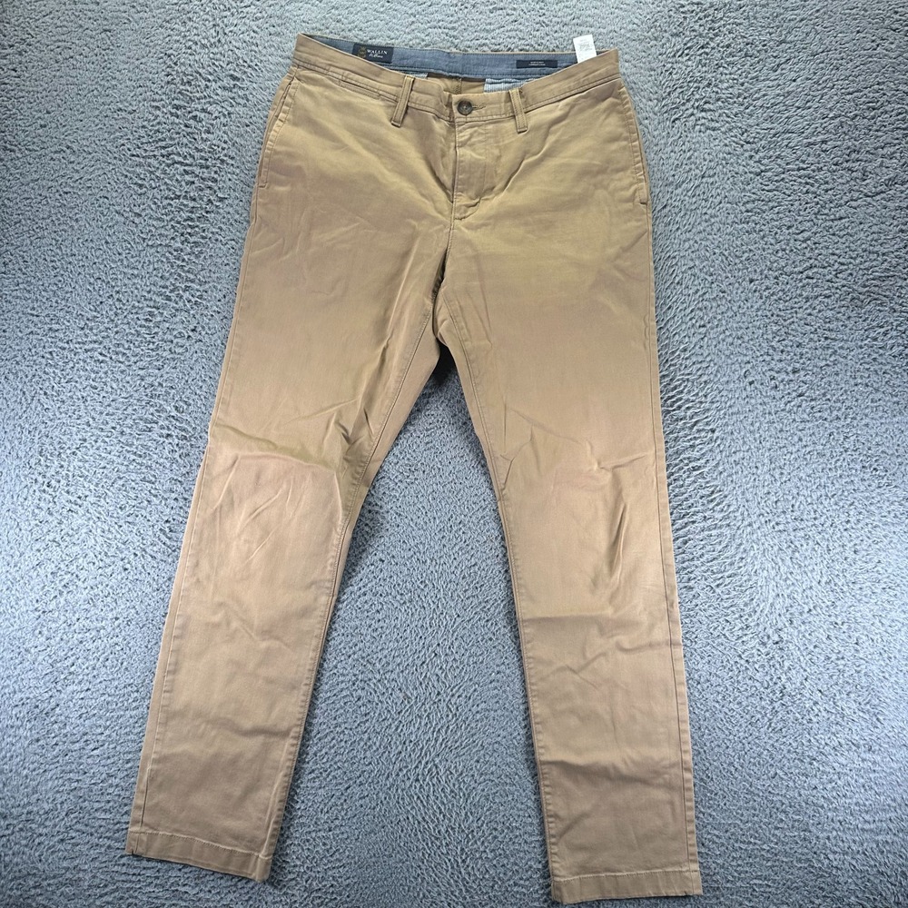 Wallin & Bros Pant Mens 33x32 Brown Cotton Chino Straight Leg‎ Business Stretch